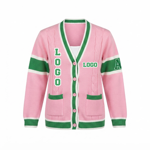 Make Your Custom Good Quality V-Neck for Sorority/Fraternity/Schools/Colleges/Universities Logo Knitted <b>Cardigans</b> <b>Sweaters</b> - Product Image 1
