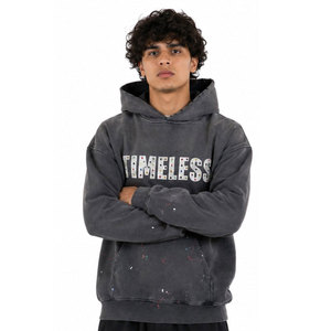 Sweat-shirt à capuche oversize à séchage rapide pour homme, en coton French Terry, style streetwear décontracté, avec logo frontal et design délavé, manches classiques - Product Image 4