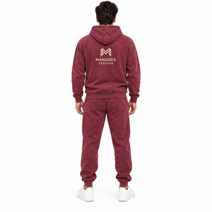 MANGOES FASHION Survêtement unisexe en molleton 100% coton marron à capuche, manches longues, couleur unie, pantalon de survêtement à cordon de serrage, streetwear - Product Image 3