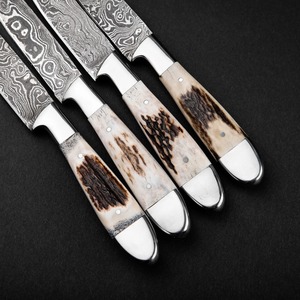 Handmade 67-Layer Damascus Steel Steak <b>Knife</b> <b>Set</b> Horn Handles 4-Piece Ambidextrous Straight Edge <b>Sharp</b> Luxury Kitchen <b>Knife</b> - Product Image 5