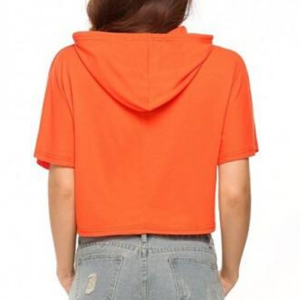 Haut court personnalisé pour femme, mode hiver, grande taille, pull à capuche à manches courtes, broderie frontale, motif uni, écologique - Product Image 4