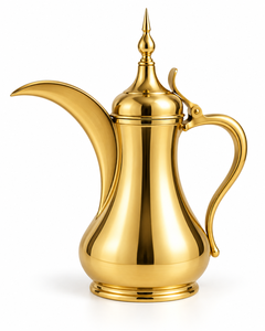 Dallah en métal de style moyen-oriental avec finition dorée et design orné pour la préparation du thé - Product Image 2