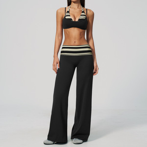 Ensembles de yoga tendance et luxueux, pantalon évasé à taille haute, respirant, séchage rapide, ensembles de yoga pour femmes - Product Image 3