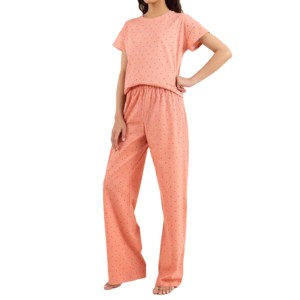 Conjunto de Pijama de Dos Piezas para Mujer, de Felpa, Manga Corta, Cuello Redondo, con Estampado de Lunares, de Algodón Transpirable, Estilo Casual de Verano, Suave - Product Image 1