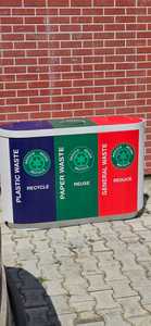 Oval Recycling <b>Bin</b> Plastic Waste Sorting Storage Bucket Indoor Three Compartment Reuse Reduce Recycle - Product Image 3
