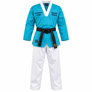 Uniforme de Taekwondo Unisex Más Vendido, Cuello en V, con Logotipo Bordado en el Pecho, Pantalones Rectos y Cinturón - Product Image 1