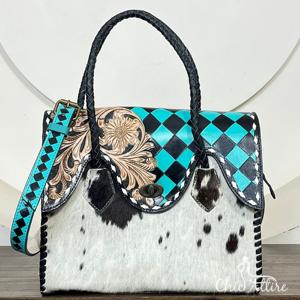 Bolso Tote de Cuero Repujado a Mano con Diseño a Cuadros y Floral, Elegante, para Mujer, de Hombro y Bandolera, para Uso Diario, Expo Marzo 2026 - Product Image 1