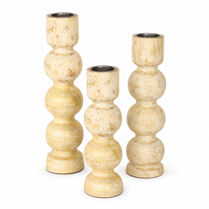 Ensemble de porte-bougies en bois vieilli crème vintage - Décoration rustique pour la maison finie à la main - 3 pièces - Product Image 5