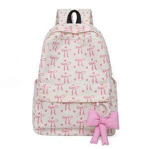 Girls' Fashion Casual Cute Stylish Versatile Bow <b>Backpack</b> with Corduroy and Zipper Closure for School - Product Image 1