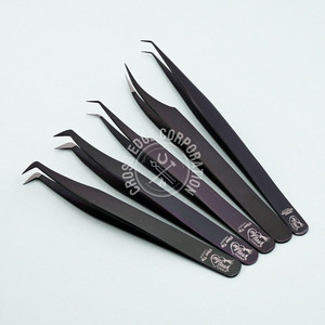 Venta al por mayor de pinzas de punta de fibra para extensión de pestañas Kit de pinzas de pestañas pinzas de amarre individuales para Lash Techs Set - Product Image 1