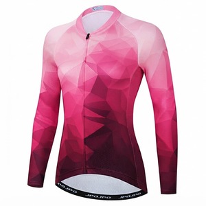 Maillot de cyclisme à manches longues géométrique pour femme, fermeture éclair intégrale, respirant, prix de gros, design personnalisé - Product Image 1