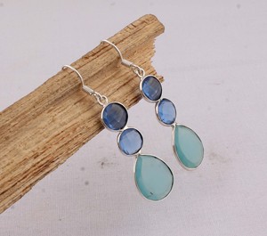Natural Blue Quartz & Aqua Chalcedony <b>Earrings</b> 925 Sterling Silver Jewelry Manufacturer Wholesale <b>Handmade</b> Gemstone Drop Dangle - Product Image 5