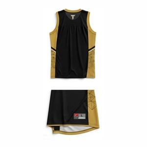 Ensemble de maillots de basket-ball personnalisés avec logo, pour hommes, noir et or, sublimé, col en V, sans manches, respirant, uniforme sportif, toutes saisons, adulte - Product Image 5
