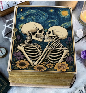 NEW ERA NEO-GM Skeleton Couple <b>Diary</b> Leather Hardcover UV Printing Sewn Binding Vintage Deckle Edge 100 Sheets Gift Notebook - Product Image 2