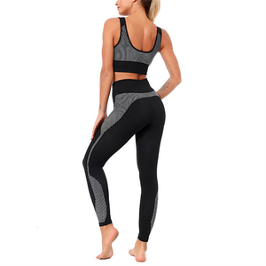 Conjunto de Yoga para Mujer de 2 Piezas, Leggings de Cintura Alta, Top Corto, Sin Costuras, Color Sólido, Transpirable, Spandex, Poliéster, Largo Completo - Product Image 2