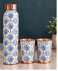 Juego de Botella y Tazas de Agua Decorativas de Cobre con Diseño de Paisaje de Amanecer en la Montaña, Vajilla Portátil para Viajes - Product Image 6
