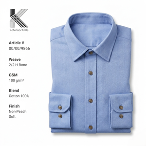 Camisa de Algodón para Mujer, 100GSM, Diseño Espigado, Manga Larga, Blusa Azul, OEM ODM - Product Image 2