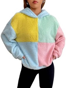 Sudadera con Capucha Sherpa Colorblock para Mujer, Sudadera Cómoda de Forro Polar para Hombre, Sudadera con Capucha 100% Lana, Sudadera con Capucha con Logotipo en Relieve, Diferentes Colores - Product Image 5
