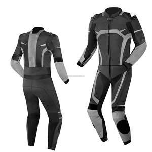 Traje de carreras de motos de cuero de una pieza negro y gris para hombres con almohadillas de seguridad de armadura CE Equipo de protección para carreras de alta velocidad - Product Image 1