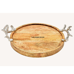 Bandeja de Servicio para Té y Café, Diseño Novedoso, Calidad Premium, Bandeja Azul con Asa de Asta de Ciervo Dorada - Product Image 6