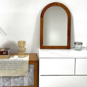 Modern <b>Arch</b> Wooden Wall Mirror Solid Wood <b>Frame</b> Decorative Arched Mirror for Home Decor - Product Image 3