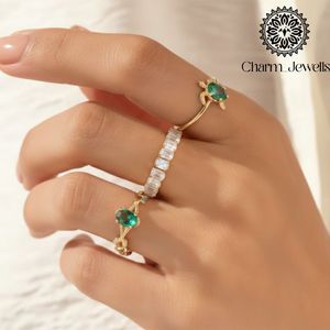 Bague Tortue en Or Jaune Charm_Jewells avec Pierre Précieuse Verte Ovale Sertie à Griffes, Design Animal Mignon, Unisexe, Usage Quotidien - Product Image 3