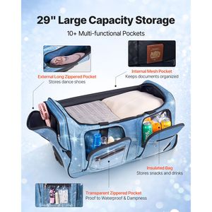 Sac de sport à roulettes de 29 pouces avec port USB, porte-vêtements réglable en hauteur, durable et sécurisé pour la salle de sport - Product Image 3
