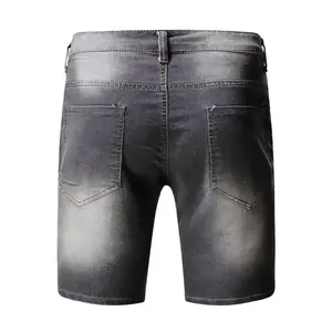 Fashion Regular Fit Straight Short <b>Jeans</b> Washed Denim Distressed Technics Breathable Mid Waist Casual <b>Men</b> 100% Cotton - Product Image 4