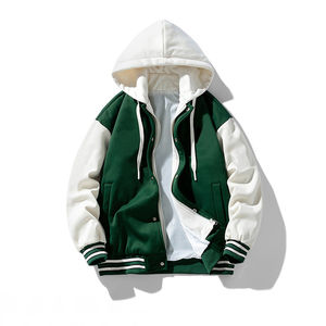 เสื้อแจ็คเก็ตเบสบอลวินเทจแบบมีฮู้ด 2 ชิ้น ซิปเต็มตัว กระดุมปิด ทรงหลวม สไตล์ลำลอง สำหรับผู้ชาย ฤดูใบไม้ร่วง ราคาดี - Product Image 3