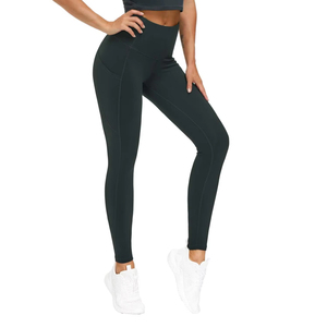 Leggings de yoga et d'entraînement pour femmes, taille haute, couleur unie, en tricot, avec poches, à maintien élevé - Product Image 1