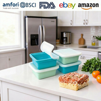 Boîte alimentaire carrée en silicone de 500 ml avec couvercle, sans BPA, boîte à lunch étanche, compatible congélateur et micro-ondes, style minimaliste, rangement de cuisine