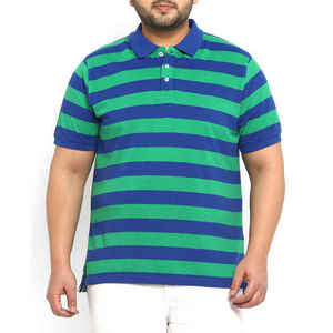 Polo rayé pour homme, manches courtes, tricoté, décontracté, grande taille, été, vert, bleu, motif, coton, avec logo personnalisé - Product Image 5