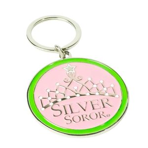 <b>Silver</b> Soror Crown Keychain Pink Green Accent Women Metal <b>Key</b> <b>Ring</b> Decorative Bag Charm Elegant <b>Key</b> Holder Fashion Gift - Product Image 1