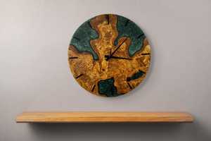 Handmade Olive Wood Green Epoxy Resin Modern Design Battery Powered Wall <b>Clock</b> Silent Artisan Timepiece Living Room Decor - Product Image 6