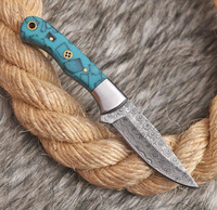 Großhandel Handgefertigtes Damaszener Stahl-Filetiermesser mit Türkis-Harzgriff EDC Jagdmesser mit Fester Klinge Hersteller Lieferant