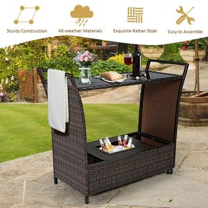 รถเข็นบาร์หวายสำหรับลานบ้านพร้อมท็อปกระจกและที่จับ - Product Image 3
