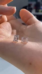 Emerald Cut Lab Grown Diamond <b>Stud</b> Earrings, Minimal Diamond <b>Studs</b> - Product Image 5