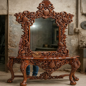 Royal <b>gold</b> carved wooden <b>console</b> vanity <b>table</b> with matching ornate mirror frame, available at wholesale prices. - Product Image 6