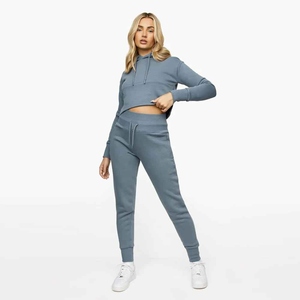 Women's Casual Solid Crop Top with Pant Sportswear Tracksuit Paneled Custom Logo Winter Fashion - Product Image 6