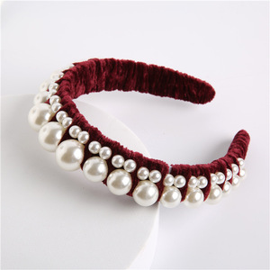 Velvet Pearl <b>Headband</b> for Women Elegant Wedding Hairband Pearls 14 CM <b>Elastic</b> Hair Accessory Hemasa Fashions Brand Party Daily - Product Image 3