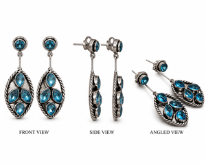 Wholesale Vintage Tibetan <b>Silver</b> Drop <b>Earrings</b> With Blue Crystal Rhinestones Bezel <b>Set</b> Water Drop Shape For Women Party Jewelry - Product Image 3