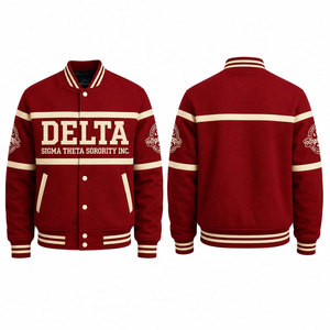 เสื้อแจ็คเก็ตวาร์ซิตี้สีแดง ปักตัวอักษร 1913 Sorority Inc สไตล์ Preppy แบบยูนิเซ็กซ์ ผ้าขนสัตว์ คอตั้ง ลายการ์ตูน - Product Image 4