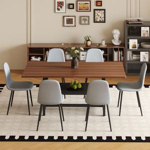 Set Tavolo e Sedie da Pranzo 71*35.4 Pollici in Finto Legno di Noce, Pratico Arredo per Sala da Pranzo, Scelta di Colore Coordinata - Product Image 1