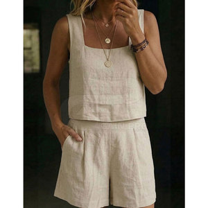 Summer Fashion 2026 Women Summer Shorts Set Two Piece Short Suit With Comfortable <b>Top</b> Matching Shorts And Lightweight Fabric - Product Image 4