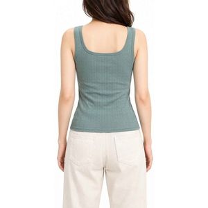 Débardeur en coton côtelé vert sauge, luxueux, doux, élastique, col rond, résistant à l'humidité, ajusté, sans manches - Product Image 2