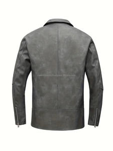 Chaqueta de cuero genuino para hombre hecha a medida de alta calidad con cuello levantado Uso de invierno cremallera chaqueta de servicio OEM para hombre - Product Image 2
