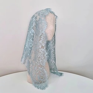 Élégante mantille française bleu clair romantique classique pour femme, 110 cm, dentelle florale, qualité supérieure coréenne, idéale pour la messe à la chapelle. - Product Image 6