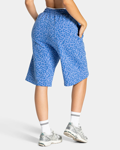 Shorts Bermuda Femme en Coton Premium 100% avec Logo Brodé 3D, Imprimé Léopard Bleu et Passepoil – Jorts Longs - Product Image 4