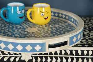 Plateau rond en os incrusté de qualité supérieure, style antique, pour servir des aliments et des collations, idéal pour les hôtels et les restaurants, organisateur de table - Product Image 3