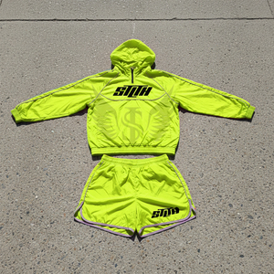 OEM Windbreaker <b>Wind</b> <b>Breaker</b> Sets Windproof Men Custom Polyester Tracksuit Zipper Hoodie and Shorts Two Piece Set - Product Image 1